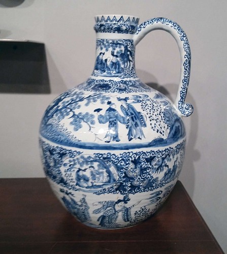 A Rare Large Underglaze Blue Dutch Delft Bottle Vase, Late 17th Century. SOLD •