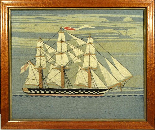 British Sailor's Woolwork or Woolie of a Royal Navy Liffey Class Frigate, Circa 1870. SOLD •