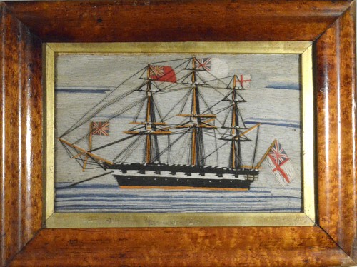 An English Sailor's Woolwork of a Royal Navy Sloop, Circa 1865-75. SOLD •