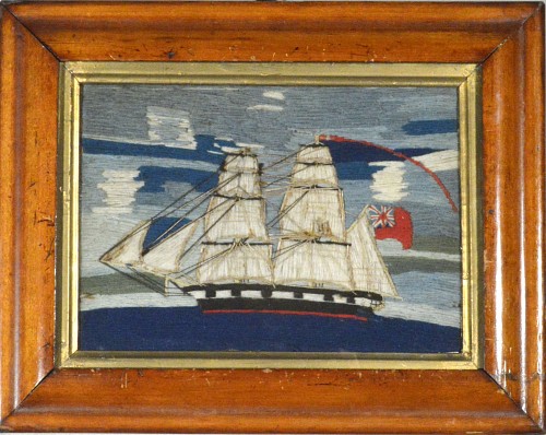 An English Sailor's Woolwork of a Royal Navy Brig, Circa 1865-75. SOLD •