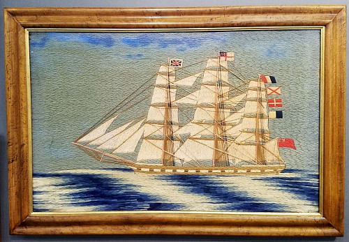 Large Sailor's Woolwork Woolie of a Royal Navy Frigate, Circa 1865 SOLD •