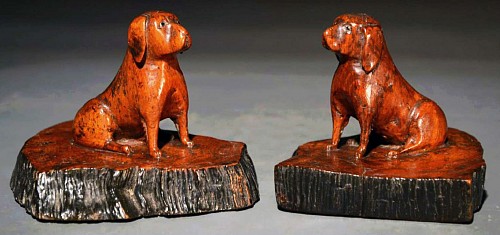 Oak Treen Dogs, Probably Pugs, 19th-Century. SOLD •