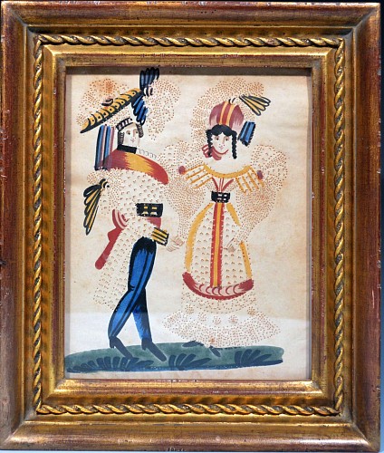 Charming American or Continental Folk Art Pin-prick Painting, 19th Century SOLD •
