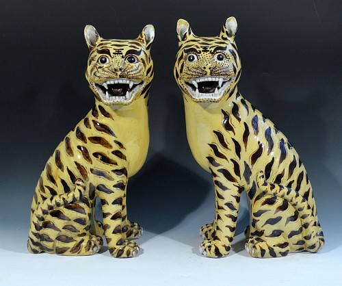 Japanese Antique  Kutani Porcelain Models of Tigers, 19th century. SOLD •
