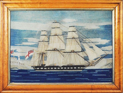 British Sailor's Woolie Woolwork of a Royal Navy Ship, Circa 1865-75. SOLD •