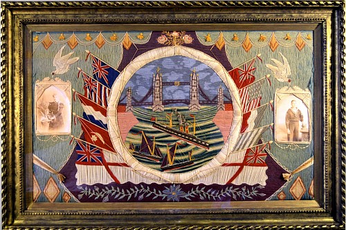 Sailor's Woolwork British Sailor's Woolwork of Tower Bridge & The River Thames, Circa 1894 SOLD •