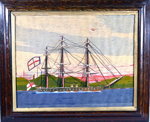 Sailor's Woolwork Sailor's Woolwork of Royal Navy Frigate Underway Off Coast., Circa 1870. SOLD •