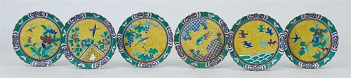 Japanese Kutani Pottery Set of Six Plates, circa 1880-1900. SOLD •