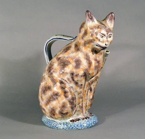 French Faience Teapot In The Form of a Cat, Early 19th-century. SOLD •