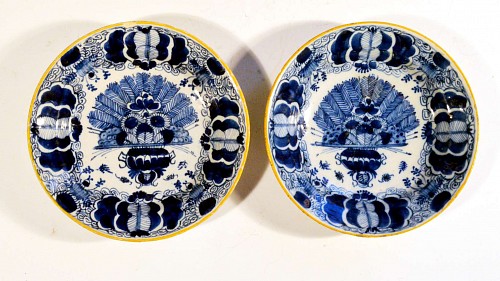 Dutch Delft Peacock or Fan Pattern Small Dishes, Circa 1750 SOLD •