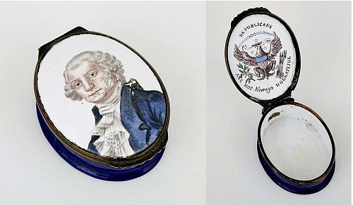 George Washington Rare Enamel Box with motto on Interior "Republicans Are Not Always Ungrateful."  Circa 1825. SOLD •