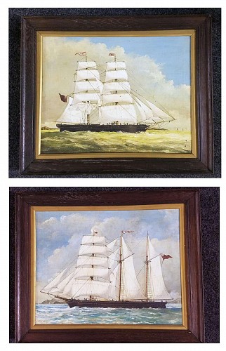 Nauticla Ship Paintings- The Barquentine Linus & The Brig Fleeting, 19th centuy SOLD •