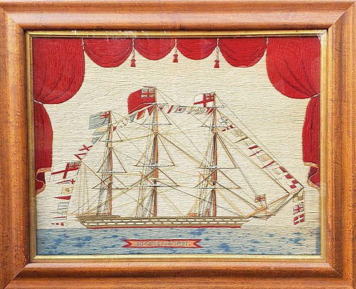 Sailor's Woolwork of the Royal Navy Ship HMS Hero., Circa 1865-70. SOLD •