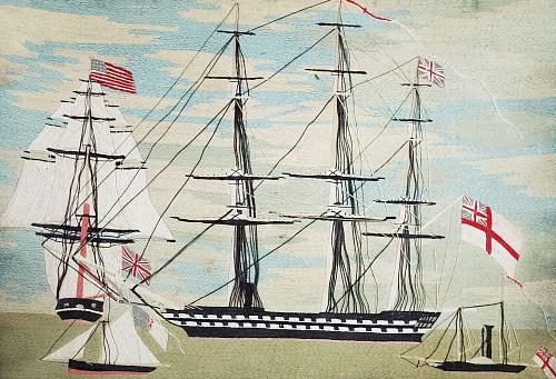 Sailor's Woolwork Sailor's Woolwork (woolie)  of Three Royal Navy  Ships and an American Ship., Circa 1875. SOLD •