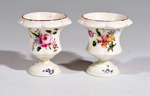 Mennecy Factory French Porcelain Mennecy Egg Cups Modelled as Vases, Circa 1750 SOLD •
