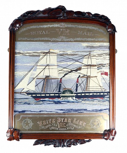 Sailor's Woolwork Unusual Sailor's Woolwork or Woolie of a Royal Mail Packet Ship, 1880 SOLD •