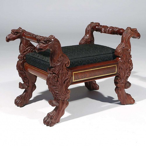 American Furniture Classical Mahogany Footstool With Griffin-head Handles, Possibly Albany, New York., Circa 1830 SOLD •