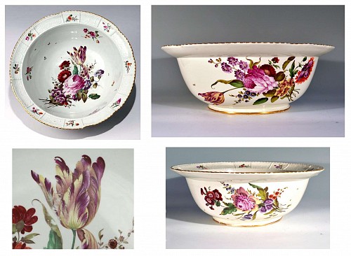 Ludwigsburg German Porcelain Large Botanical Bowl or Basin, Ludwigsburg,, 18th Century SOLD •