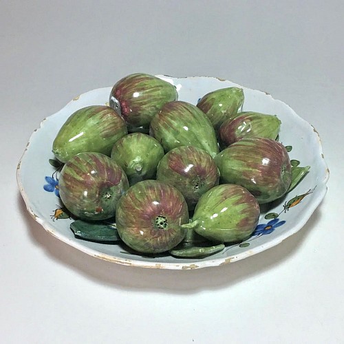 French Faience 18th century French Faience Tromp L'oeil Dish with Figs. Nevers Faience, 1775 SOLD •