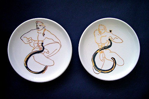 A Pair of Erotic Cabinet Plates by Alessandro Merlin. SOLD •