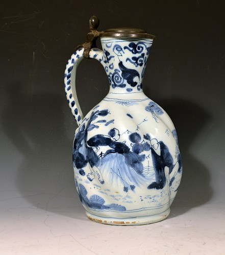 Dutch Delft 17th Century Dutch Delft Jug and Pewter Cover with Rotherdam Mark, 1680 SOLD •