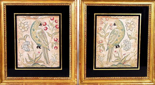Inventory: Silkwork Silkwork Pictures of Parrots,, Circa 1720. SOLD &bull;