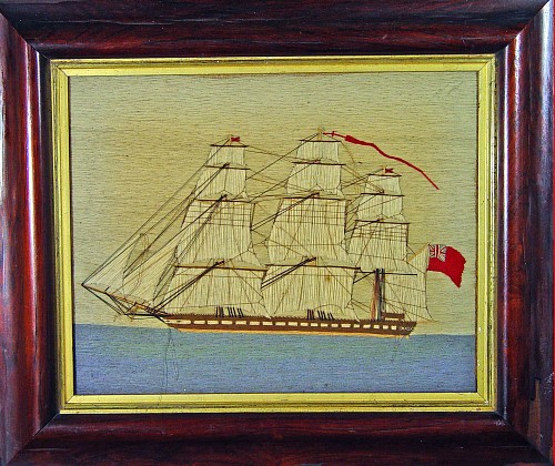 Sailor's Woolwork English Sailor's Woolwork Picture-a woolie- of a Ship,, Circa 1870-80 SOLD •