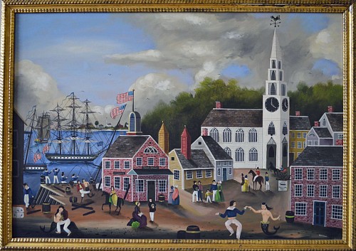 Inventory: Seaside Village, Massive Signed Ralph Eugene Cahoon, Jr. Painting,  Early 1960's. SOLD &bull;