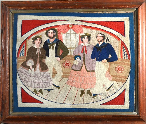 Sailor's Woolwork Rare Sailor's Woolwork of Sailors and Companions Dancing,, Circa 1865-75. SOLD •