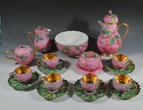 German Porcelain German Porcelain Trompe L'oeil Rose-form Tea Service, 19th century. SOLD •