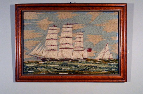 Sailor's Woolwork Sailor's Woolwork Woolie of The Tea Clipper, Ariel, Signed C. Ames, Circa 1870. SOLD •