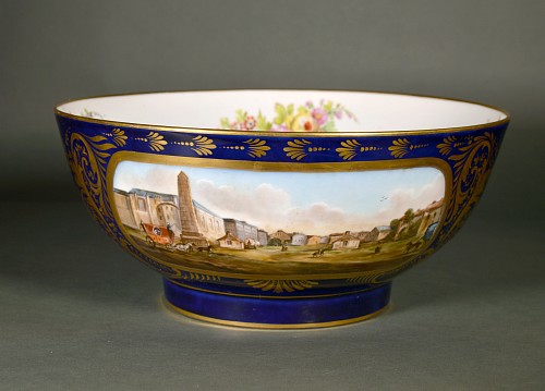 Derby Factory Samson Derby-style Porcelain Mazarine Blue-Ground Punch Bowl with Botanical Interior and Landscape Panels to Exterior, 1820-25 $1,800