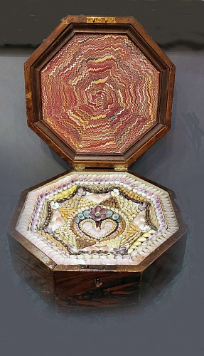 Sailor's Valentine Rare Boxed Sea Shell Valentine, 1850-75 SOLD •