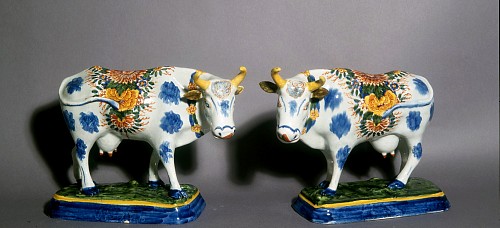Dutch Delft Dutch Delft Figures of Cows, 1750 SOLD •