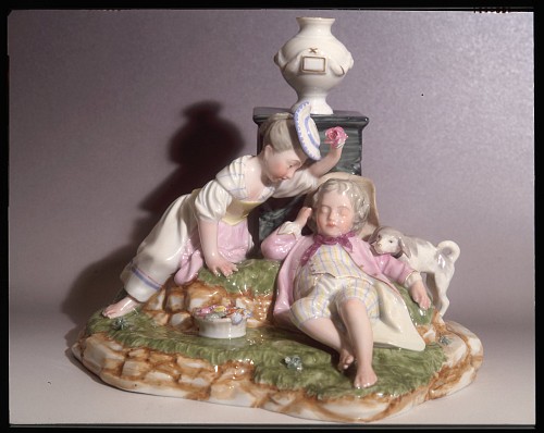 Hochst Hochst Porcelain Figure Group of Two Children, 1770 SOLD •