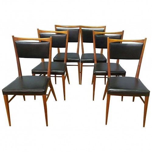 Inventory: Paul McCobb Paul McCobb Set of Six Walnut Dining Chairs, 1950s $3,750