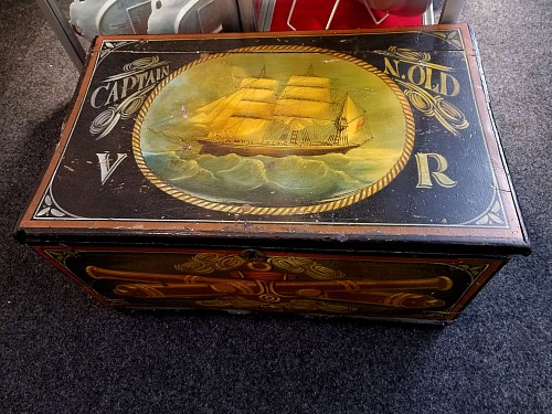Inventory: Folk Art Royal Navy Captain's Sailor's Painted Trunk, Dated 1870 $2,500