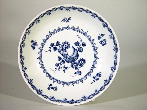 First Period Worcester Porcelain First Period Worcester Porcelain Printed Fruit & Wreath Pattern Saucer, Circa 1780 $120