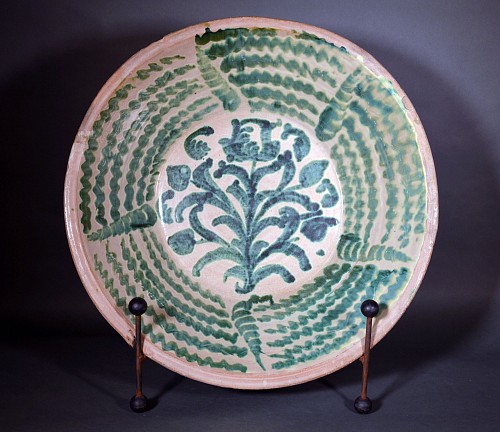 Continental Pottery Spanish Tin-glazed Pottery Oversized Basin known as a Librillo, Fajalauza, Granada, Spain, 19th century SOLD •