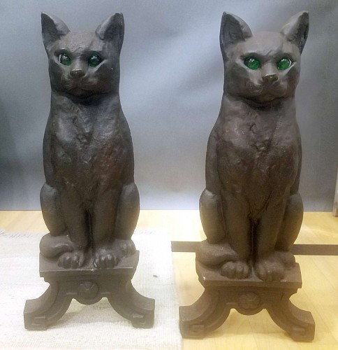 Cat Andirons, late 19th ceentury. SOLD •