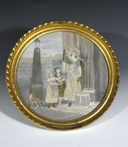 Silkwork Painted Silkwork Picture of a Milkmaid and Children, By V. Shakorley, Circa 1780-1800 $1,250