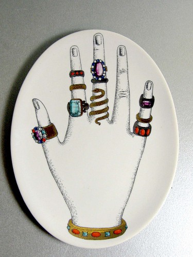 Inventory: Piero Fornasetti Vintage Piero Fornasetti Dish With Hand and Rings. 1960's SOLD •