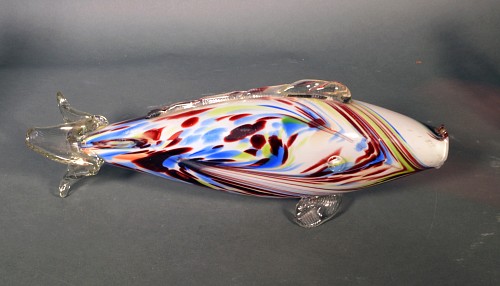 Inventory: Murano Glass Italian Murano End of Day Fish Sculpture Vase, 1960's. $150