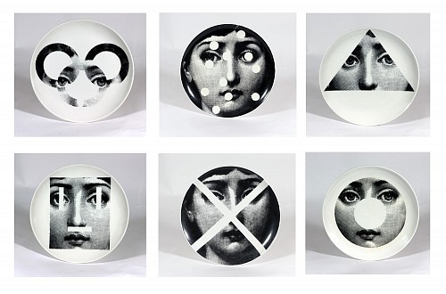 Piero Fornasetti Fornasetti Pottery Themes & Variation Pottery Plates- Set of Six $7,500
