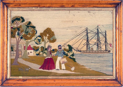 Inventory: Sailor's Woolwork Sailor's Woolwork Depicting A Sailor's Farewell, 1885 SOLD •