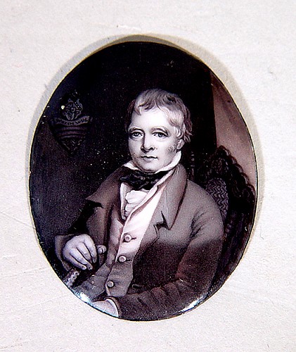 Portrait Miniature An Enamel Portrait Miniature of Sir Walter Scott attributed to William Russell Birch (named on reverse, Circa 1794 SOLD •