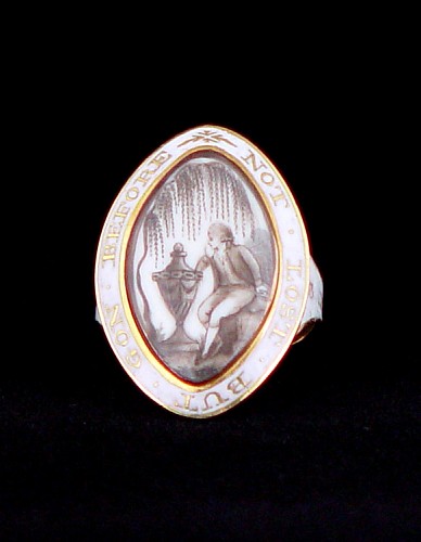 An English White Enamel Memorial Ring, dated 1793. SOLD •