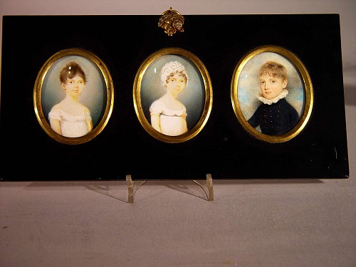 A Set of Three English Miniatures of Siblings, Early 19th Century. SOLD •