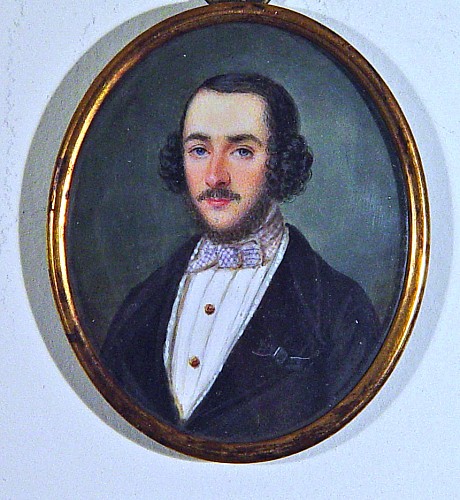 A Continental Portrait Minaiture of a Young Man, 19th Century. SOLD •