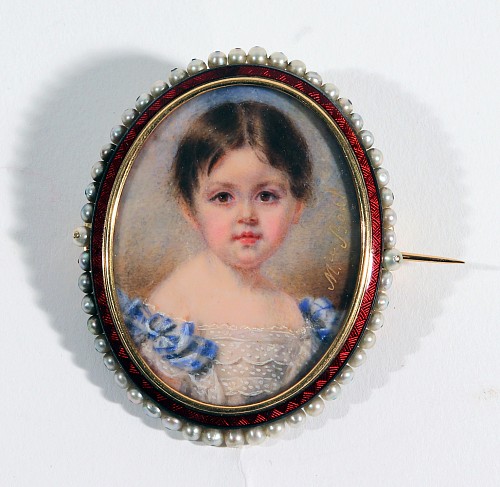Portrait Miniature French Portrait Miniature of a Young Girl, Signed by MÃ©lanie Bost, 1837-52 $950
